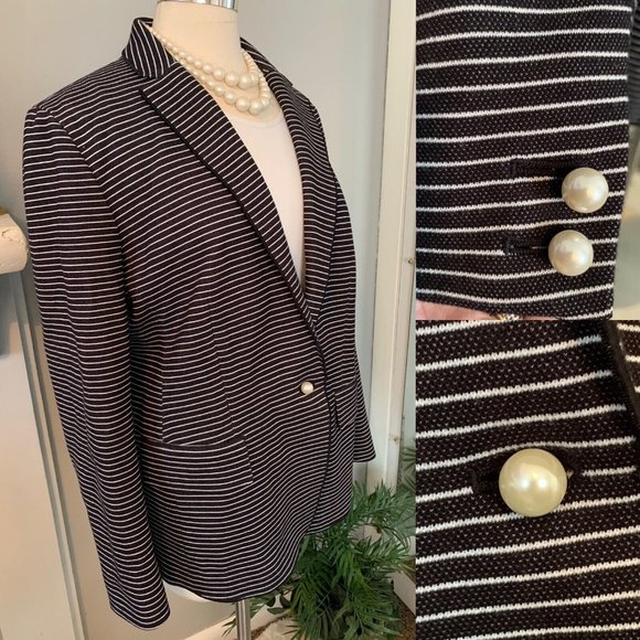Ann Taylor Jackets & Blazers - Ann Taylor Black & White Striped Blazer Size 16 New Career Casual